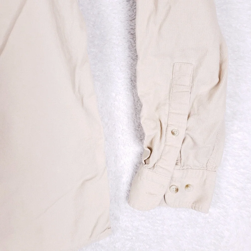 Banana Republic Men XL Slim Fit Corduroy Button Down Shirt Tan Beige Long Sleeve